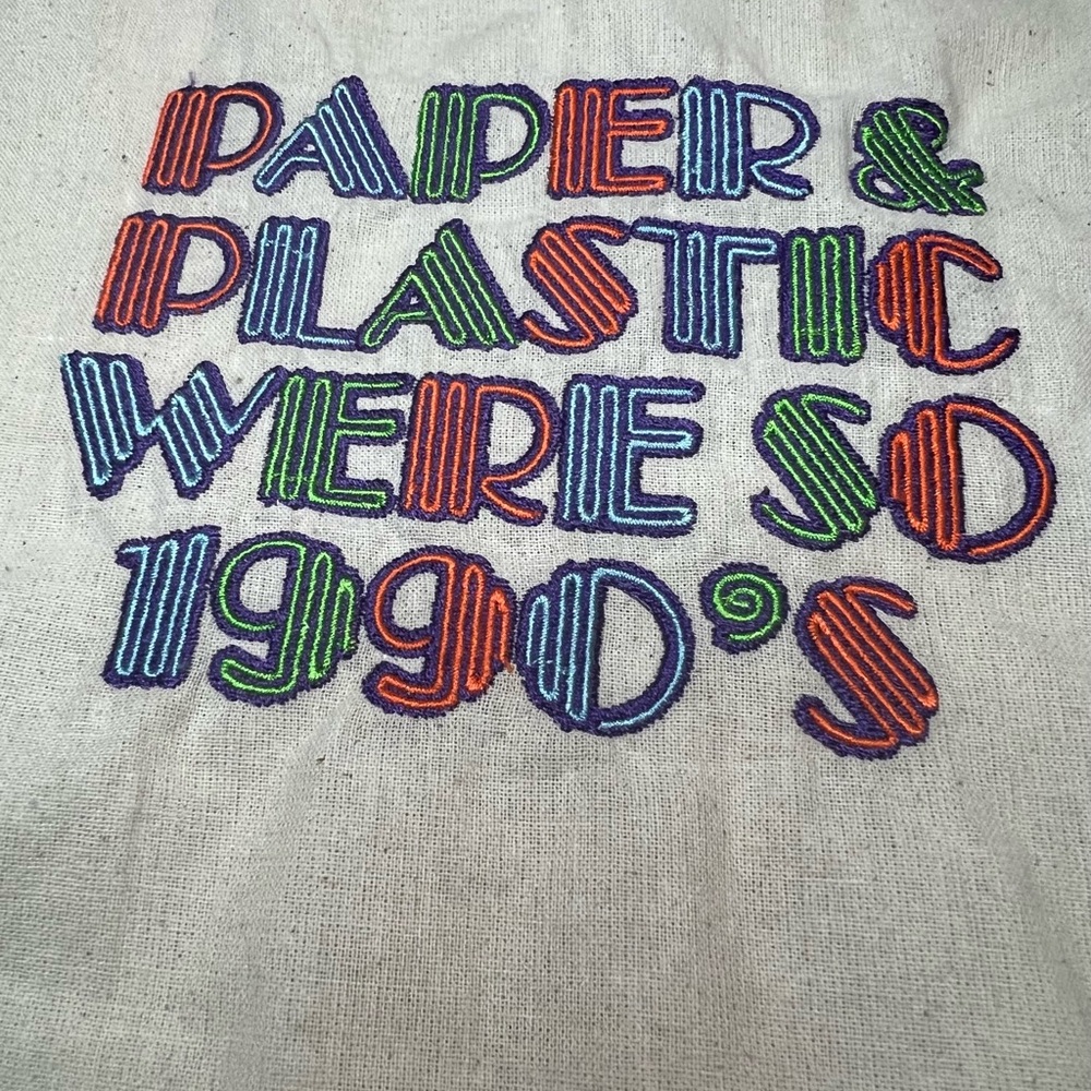 Colorful Embroidered Text Tote Bag